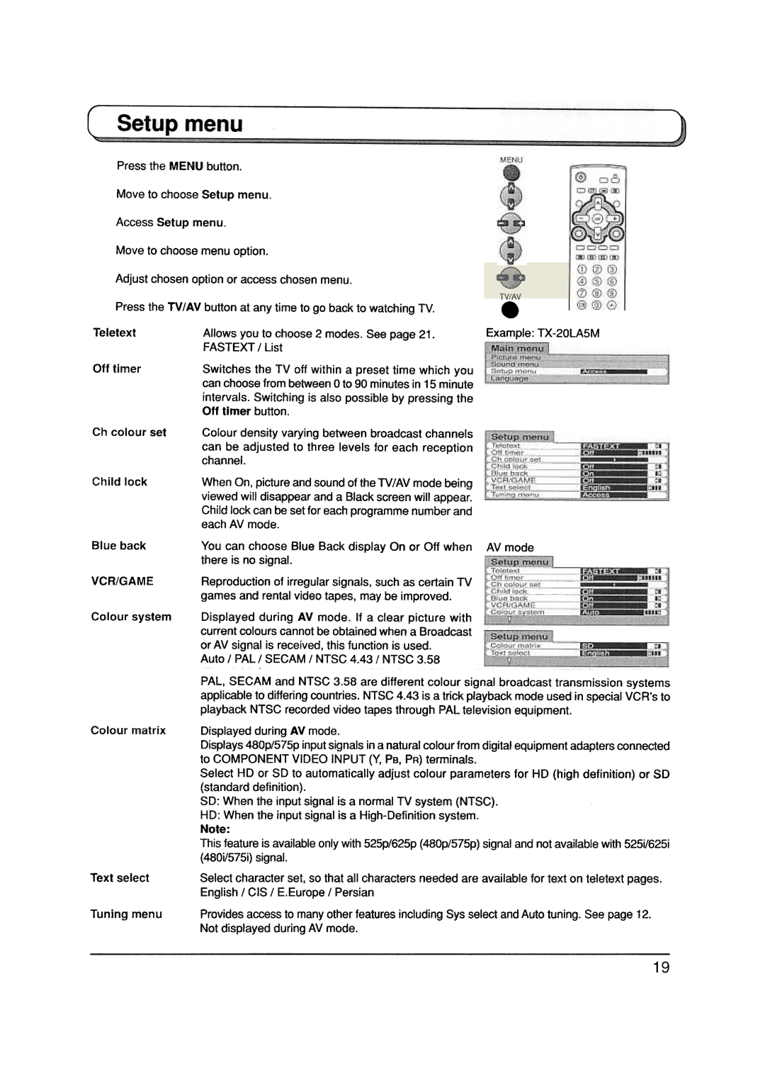 Panasonic TX-20LA5A manual 