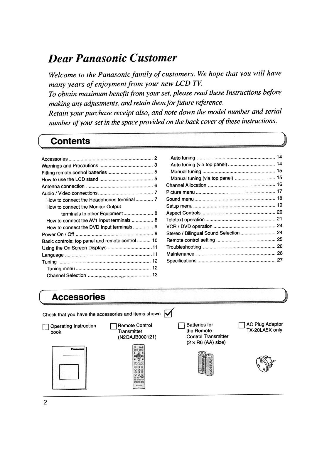 Panasonic TX-20LA5A manual 