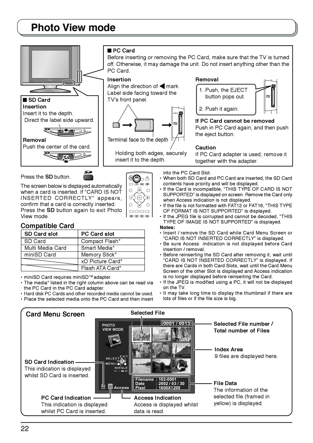 Panasonic TX-20LB30A, TX-20LB30X, TX-20LB30M manual Compatible Card, Card Menu Screen 