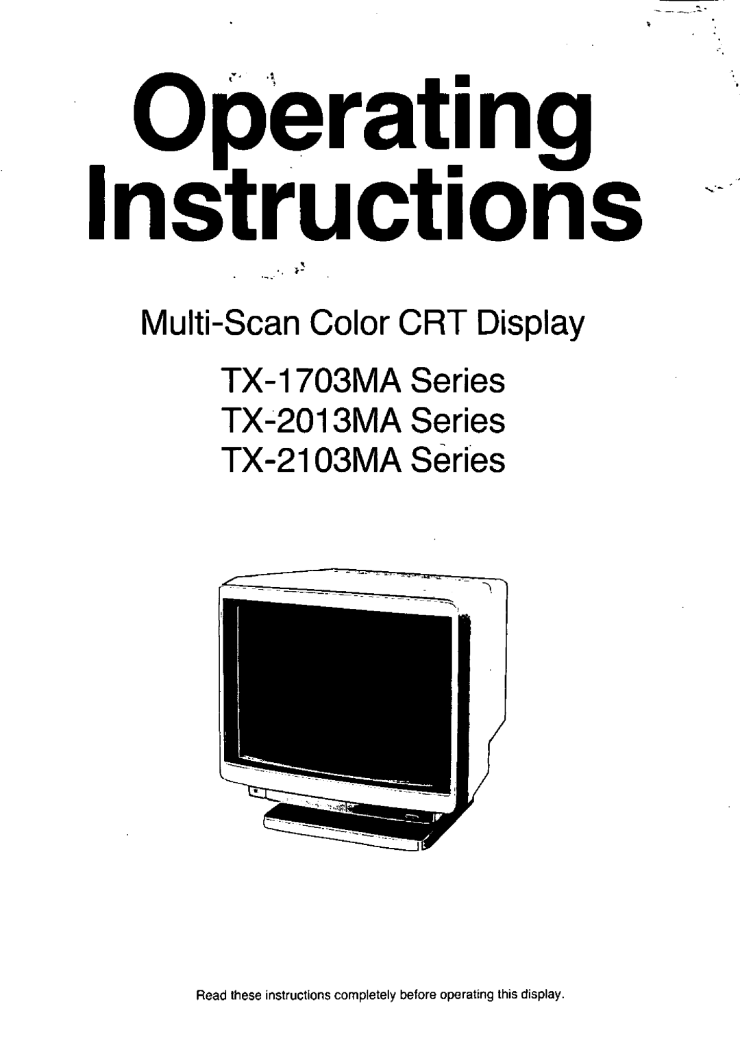 Panasonic TX-1703MA, TX-2103MA, TX-2013MA manual 