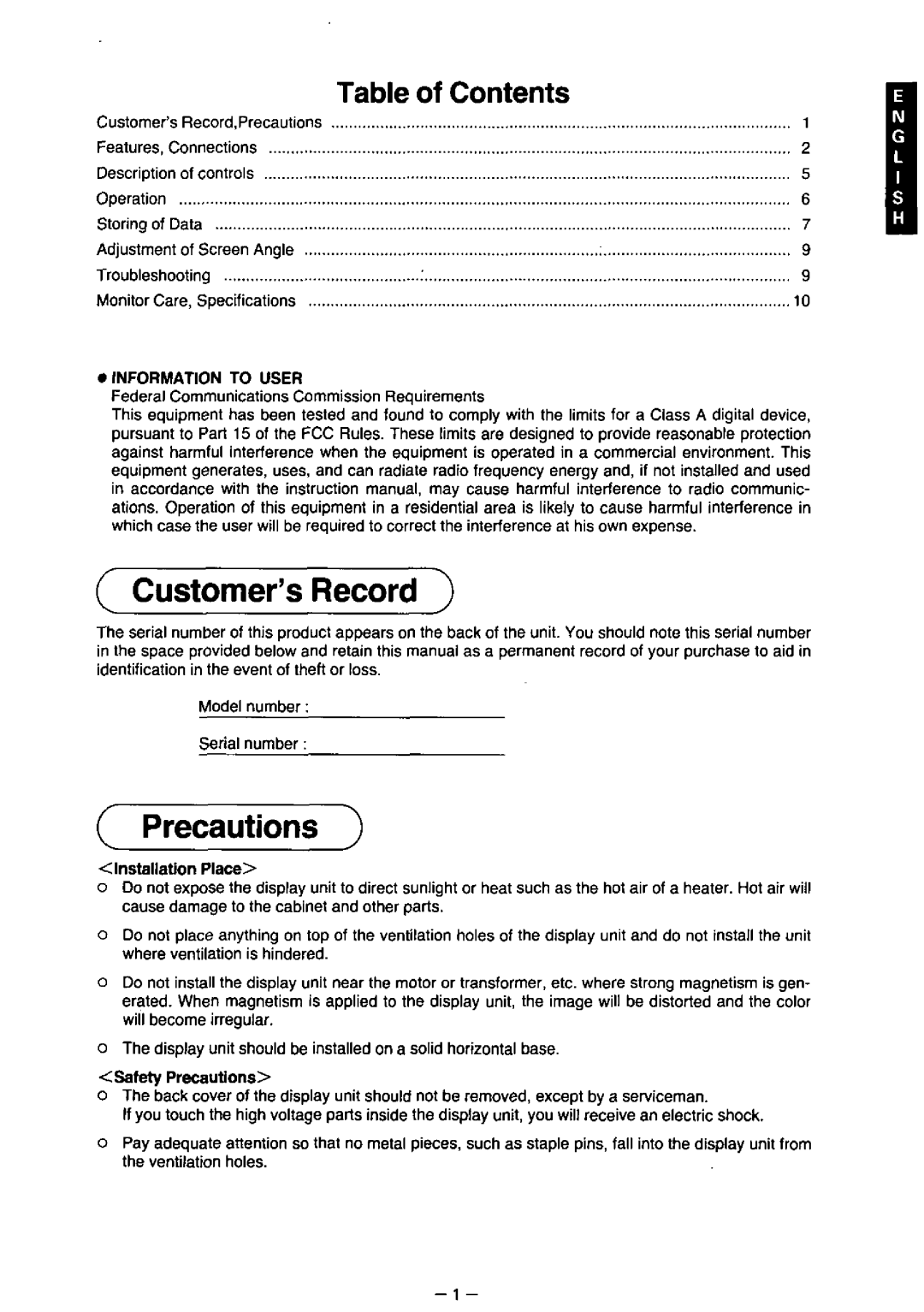 Panasonic TX-2103MA, TX-1703MA, TX-2013MA manual 