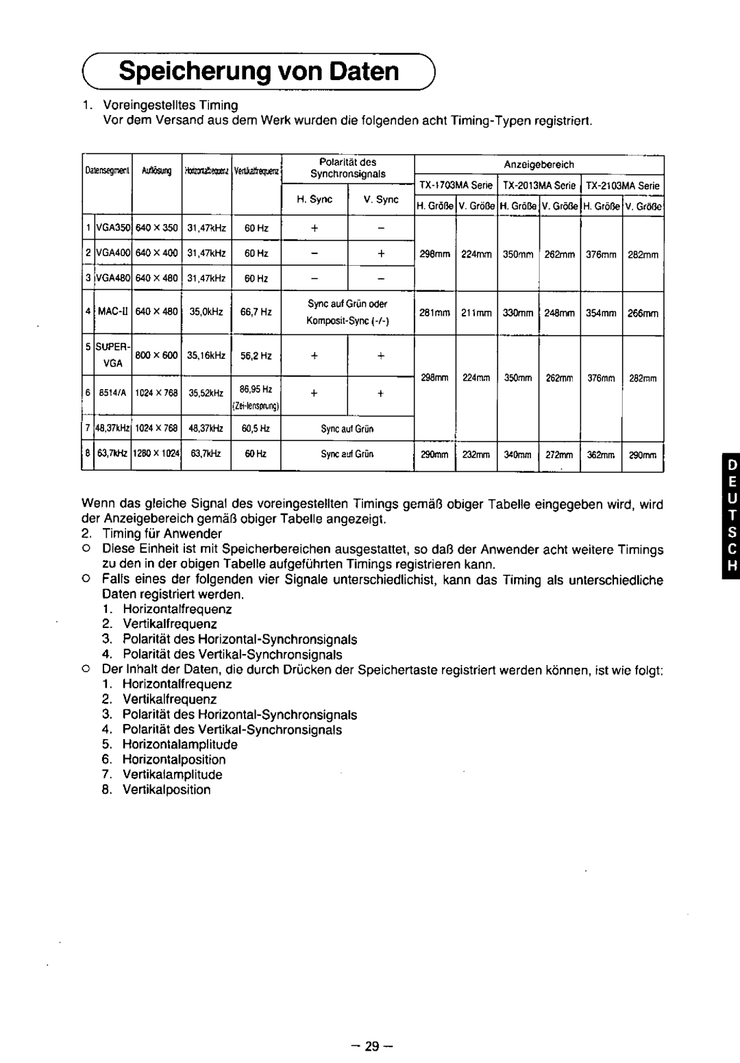 Panasonic TX-1703MA, TX-2103MA, TX-2013MA manual 