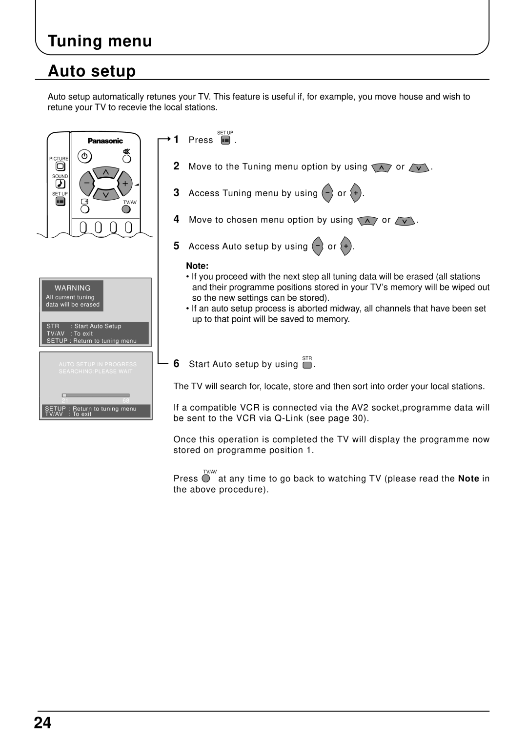 Panasonic TX-22LT operating instructions Tuning menu Auto setup 