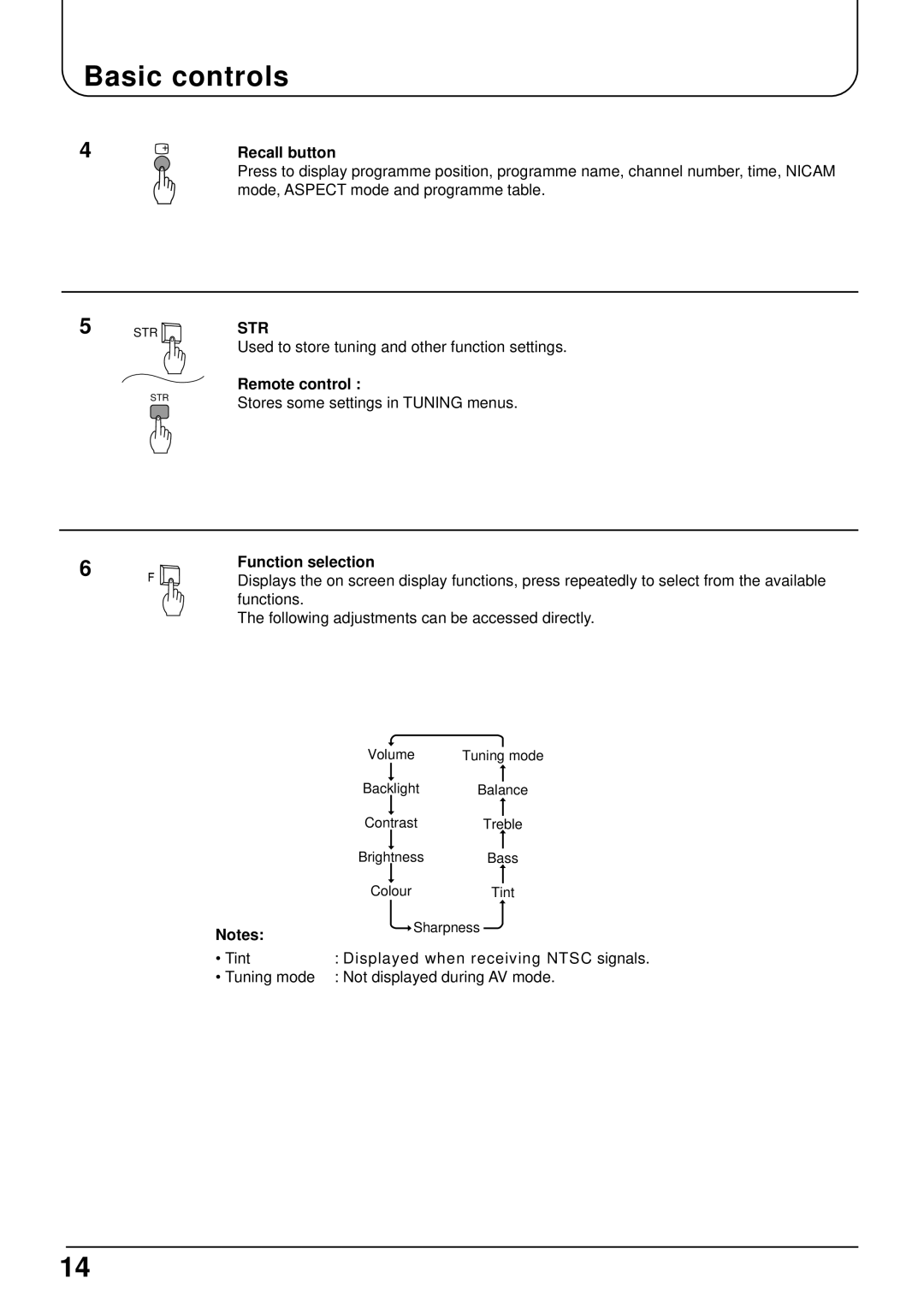 Panasonic TX-22LT2 manual Recall button, Function selection 