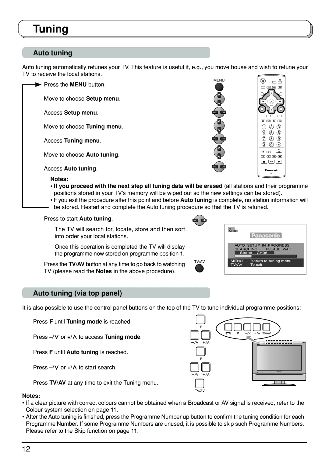 Panasonic TX-23LX50A manual Auto tuning via top panel, Move to choose Auto tuning 