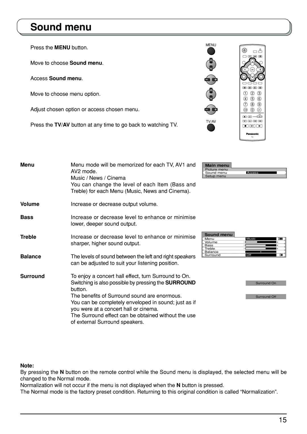 Panasonic TX-23LX50A manual Sound menu 