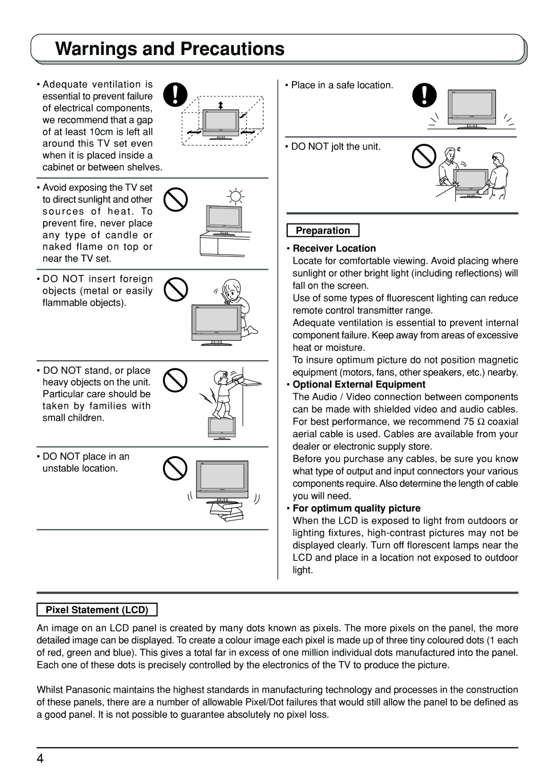 Panasonic TX-23LX50A manual Preparation Receiver Location, Optional External Equipment, For optimum quality picture 