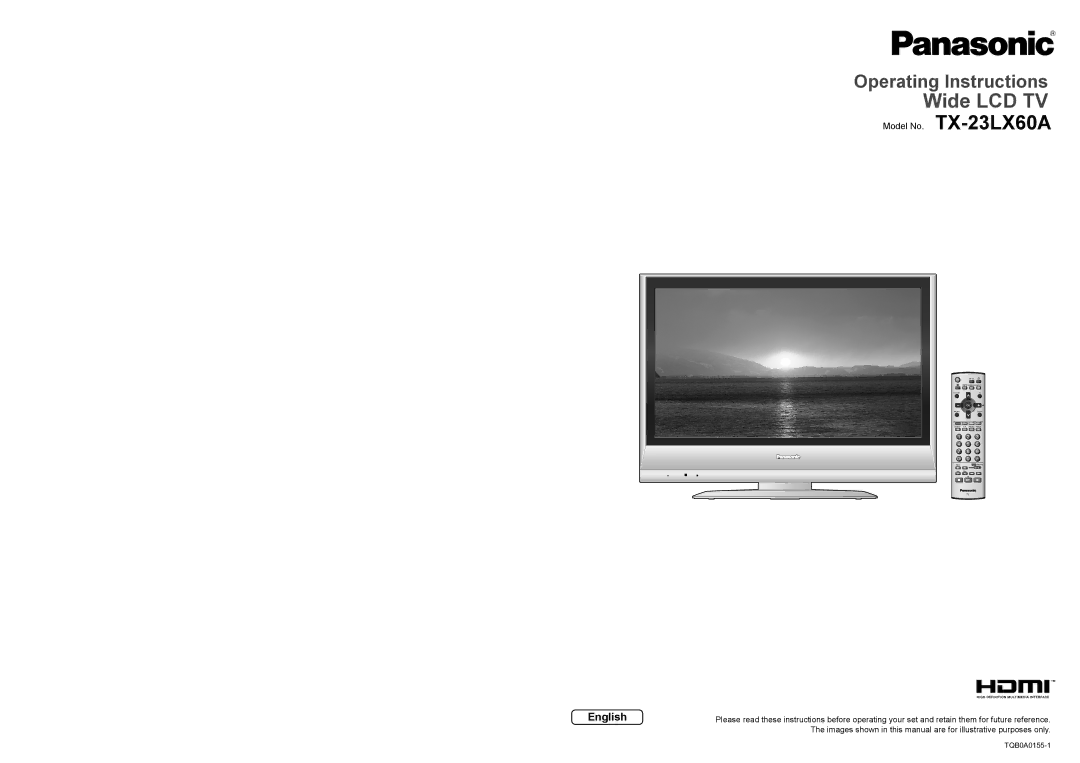 Panasonic TX-23LX60A operating instructions Wide LCD TV, English 