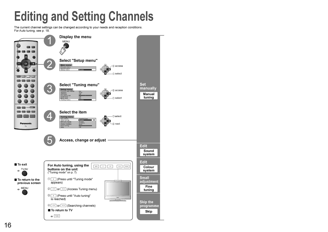 Panasonic TX-23LX60A operating instructions Set manually, Edit 