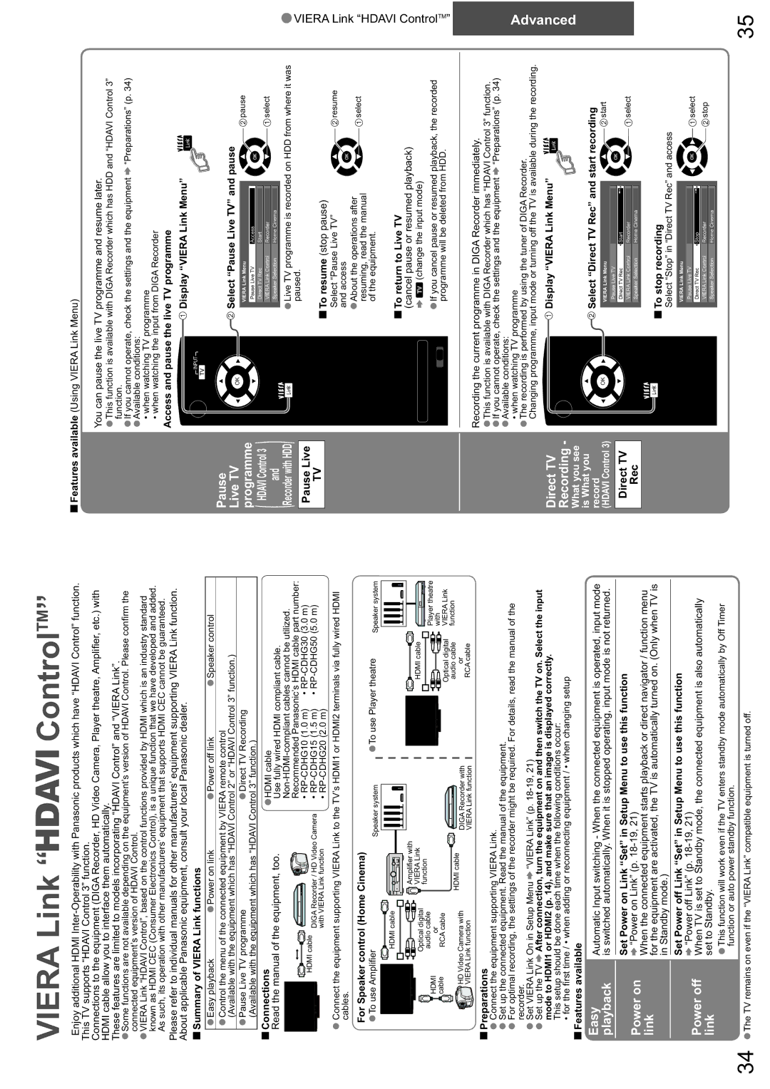 Panasonic TX-26LXD8A warranty Easy, Playback, Power on, Link, Power off 