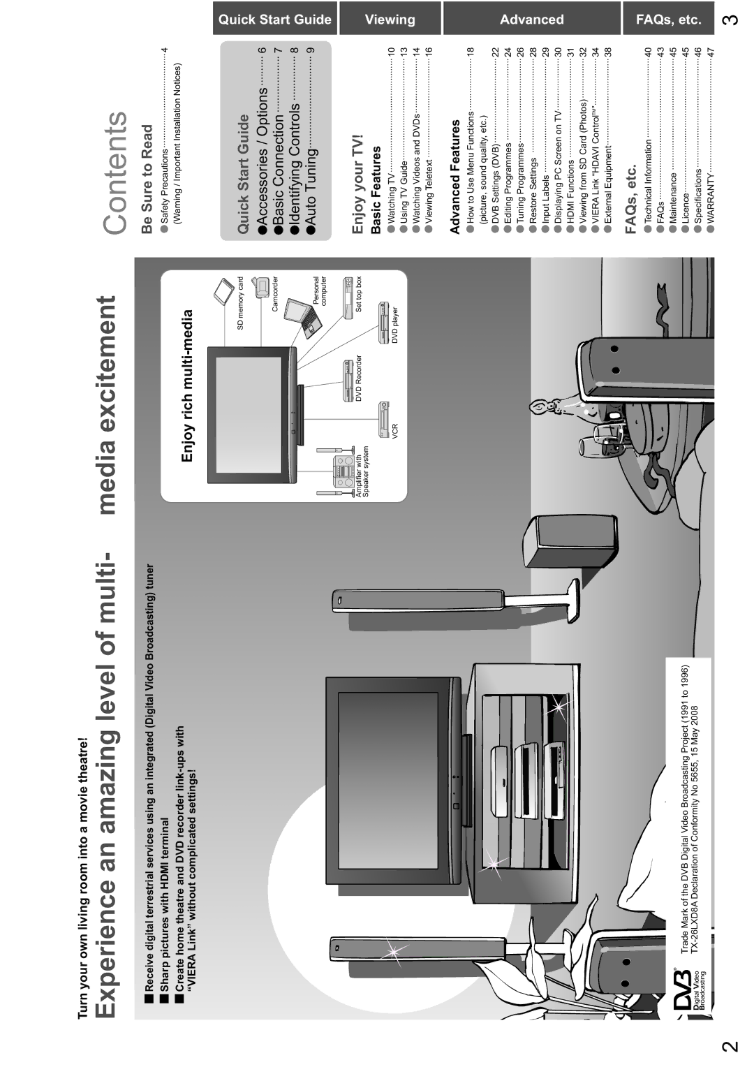 Panasonic TX-26LXD8A warranty Contents 