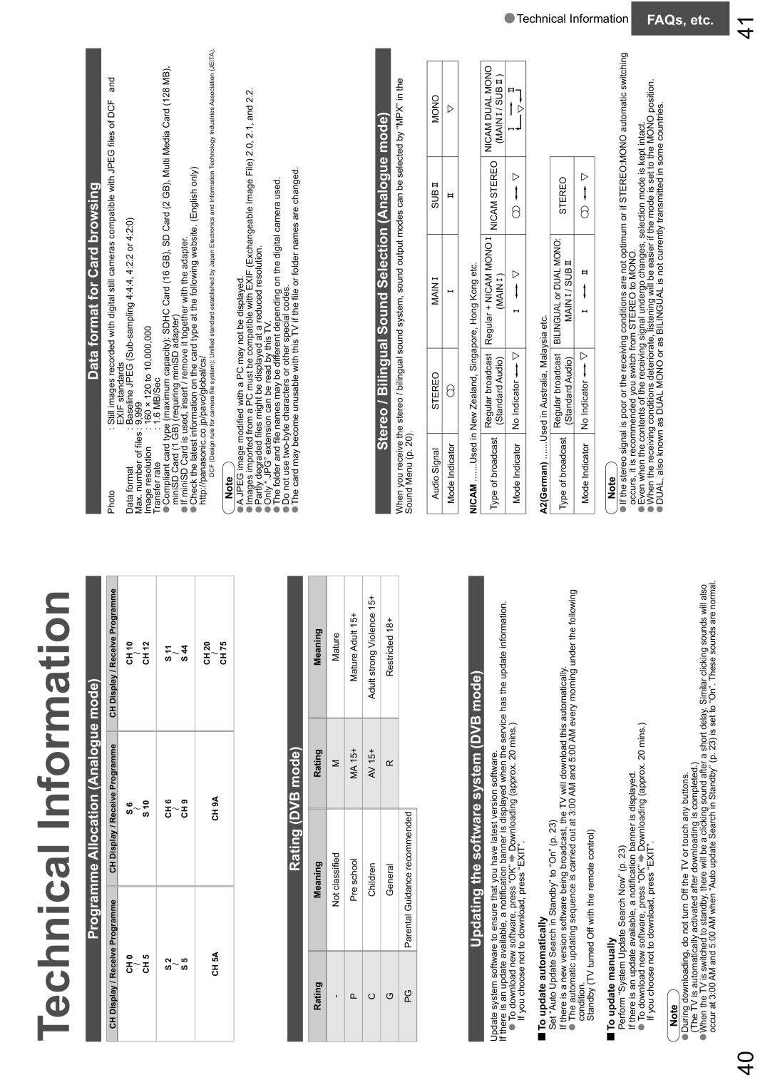 Panasonic TX-26LXD8A warranty Technical Information 