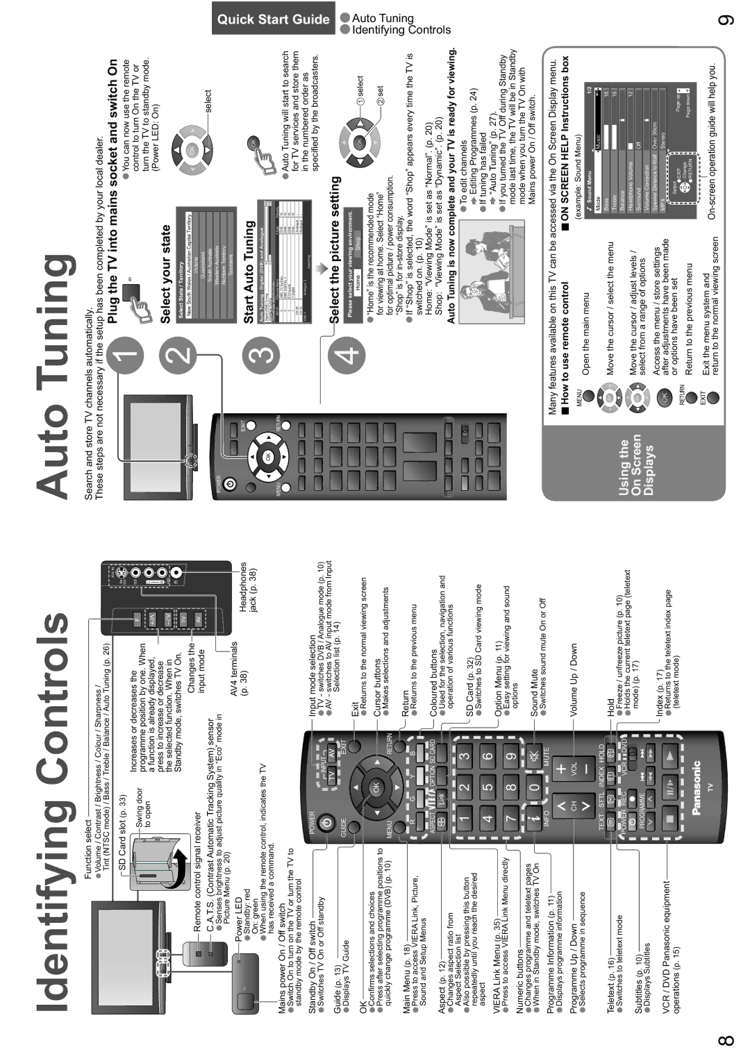 Panasonic TX-26LXD8A warranty Identifying Controls, Auto Tuning, Start Guide, Using On Screen Displays 