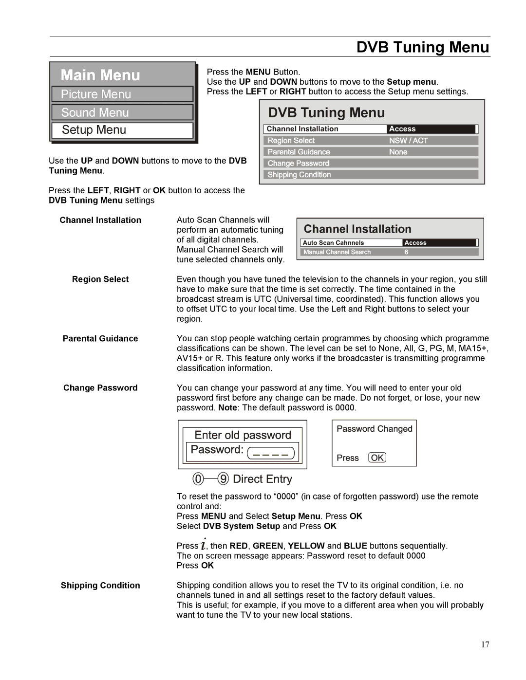 Panasonic TX-32LWD500A, TX-27LWD500A operating instructions DVB Tuning Menu 