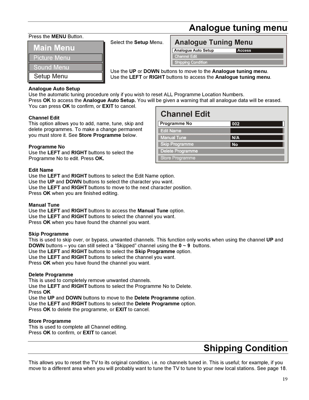 Panasonic TX-32LWD500A, TX-27LWD500A operating instructions Analogue tuning menu 