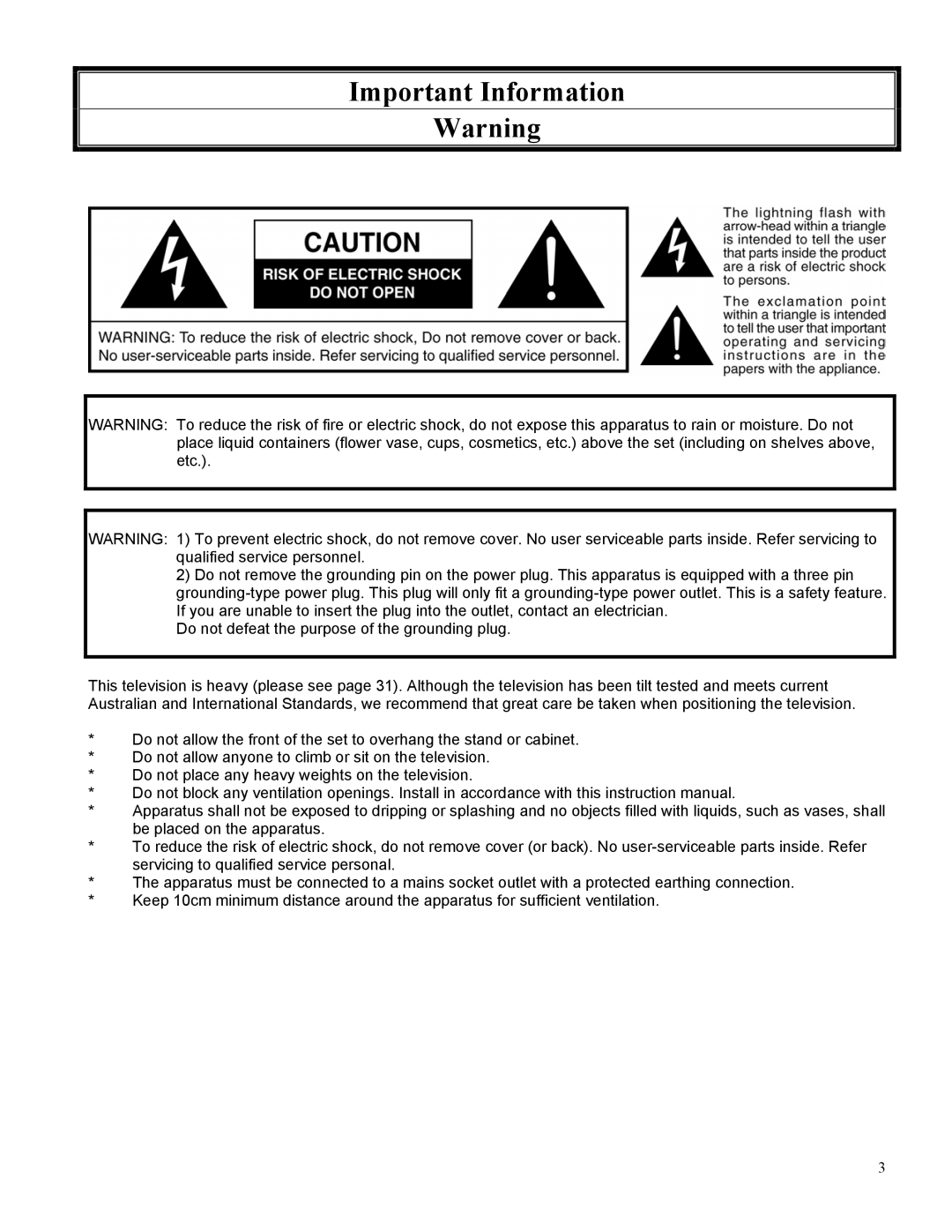 Panasonic TX-32LWD500A, TX-27LWD500A operating instructions Important Information 