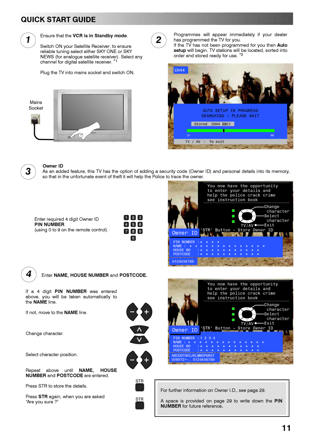 Panasonic TX-28PL4 manual Ensure that the VCR is in Standby mode, Owner ID, Enter NAME, House Number and Postcode 