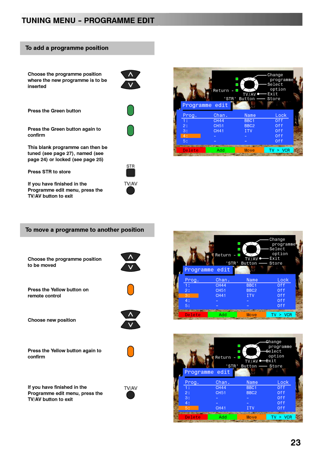 Panasonic TX-28PL4 manual To add a programme position, To move a programme to another position 