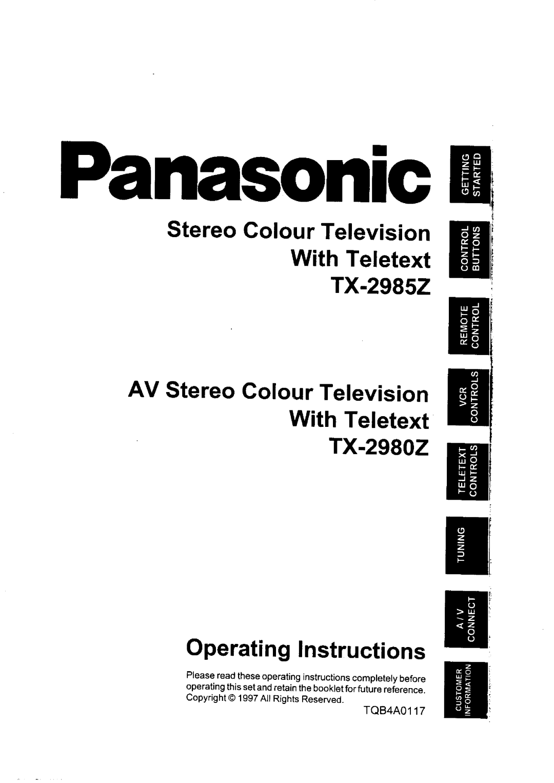 Panasonic TX-2980Z, TX-2985Z manual 