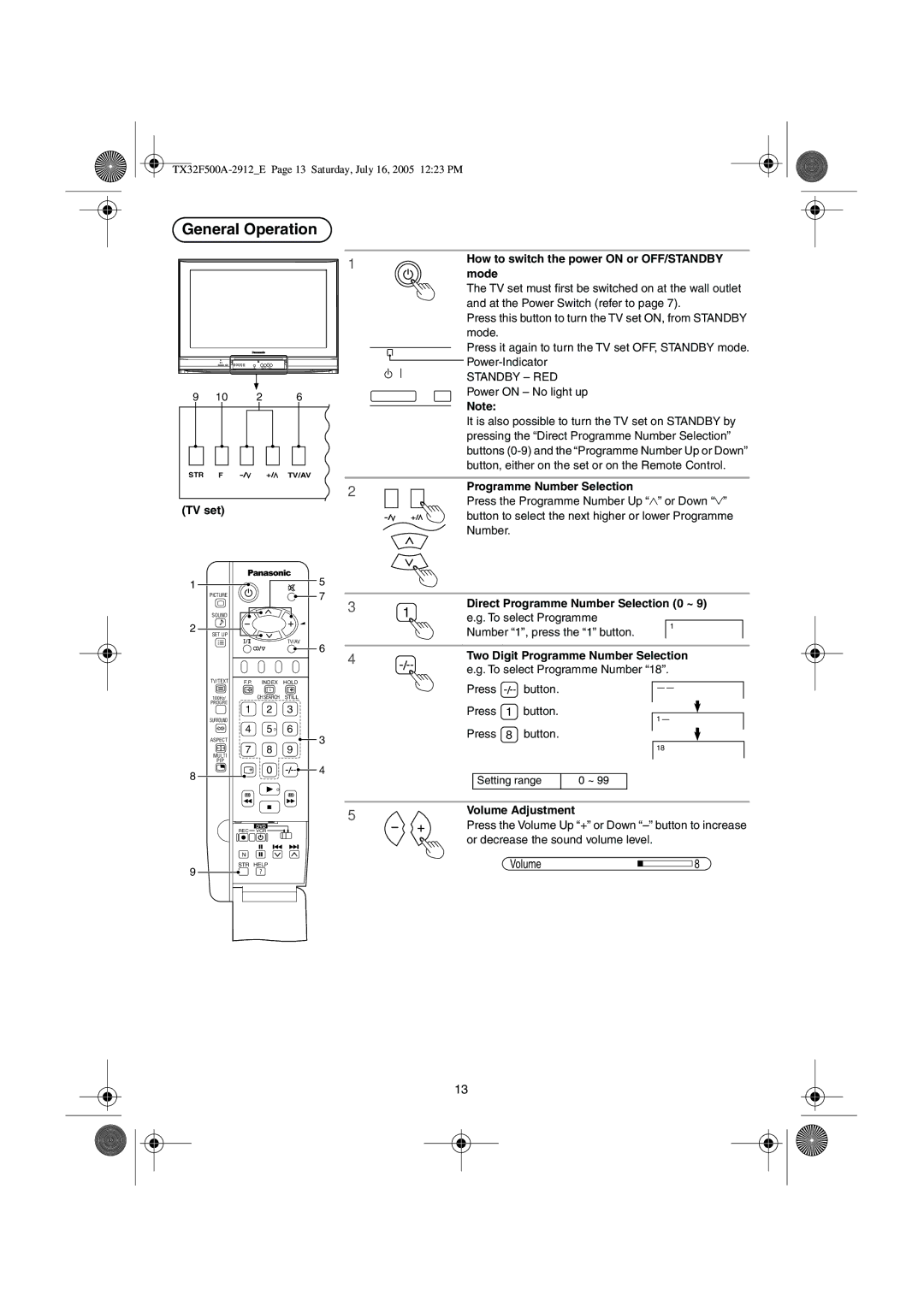 Panasonic TX-32F500A operating instructions General Operation 