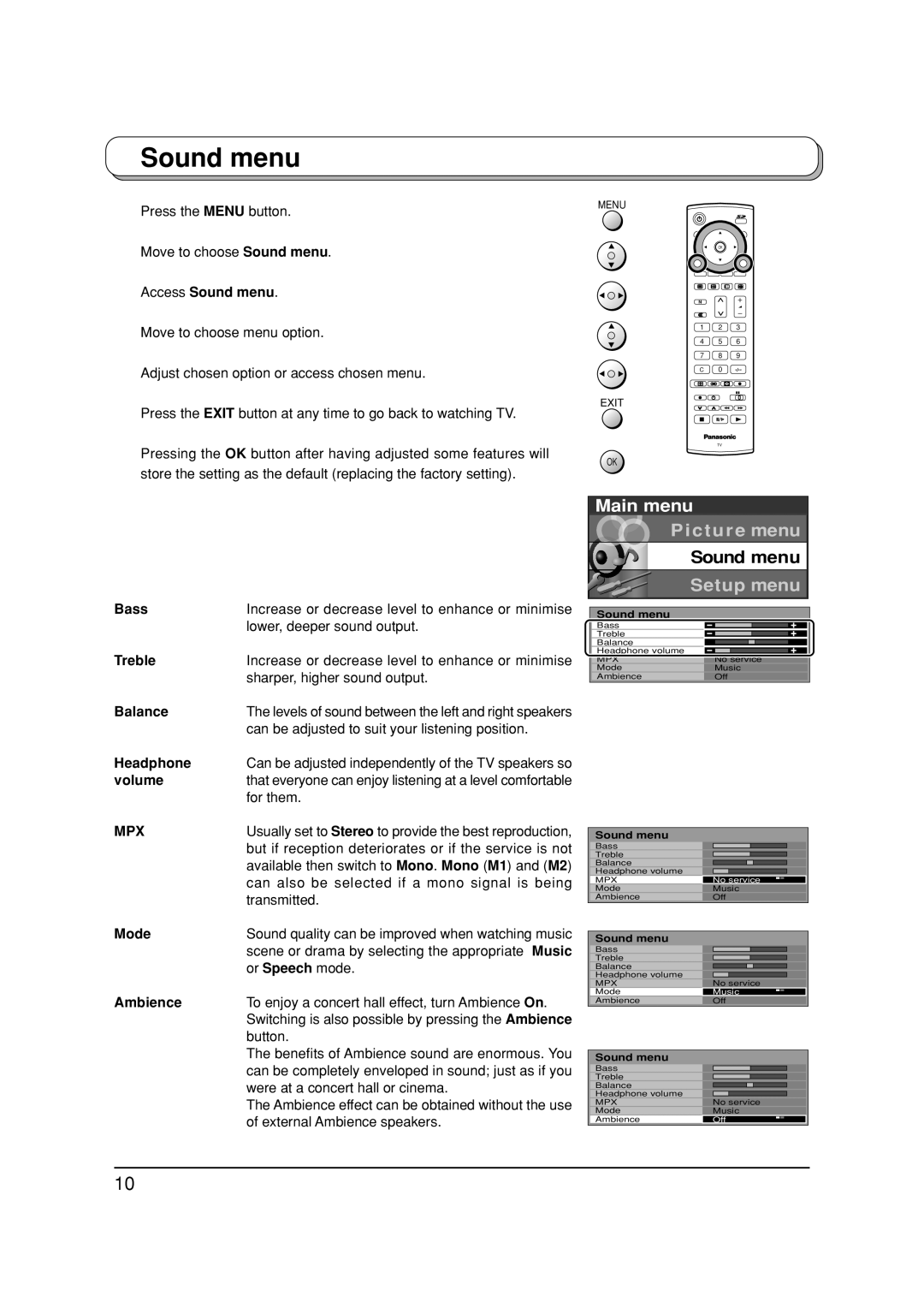 Panasonic TX-26LX1P, TX-32LX1P, TX-32LX1F, TX-26LX1F manual Sound menu, Mpx 