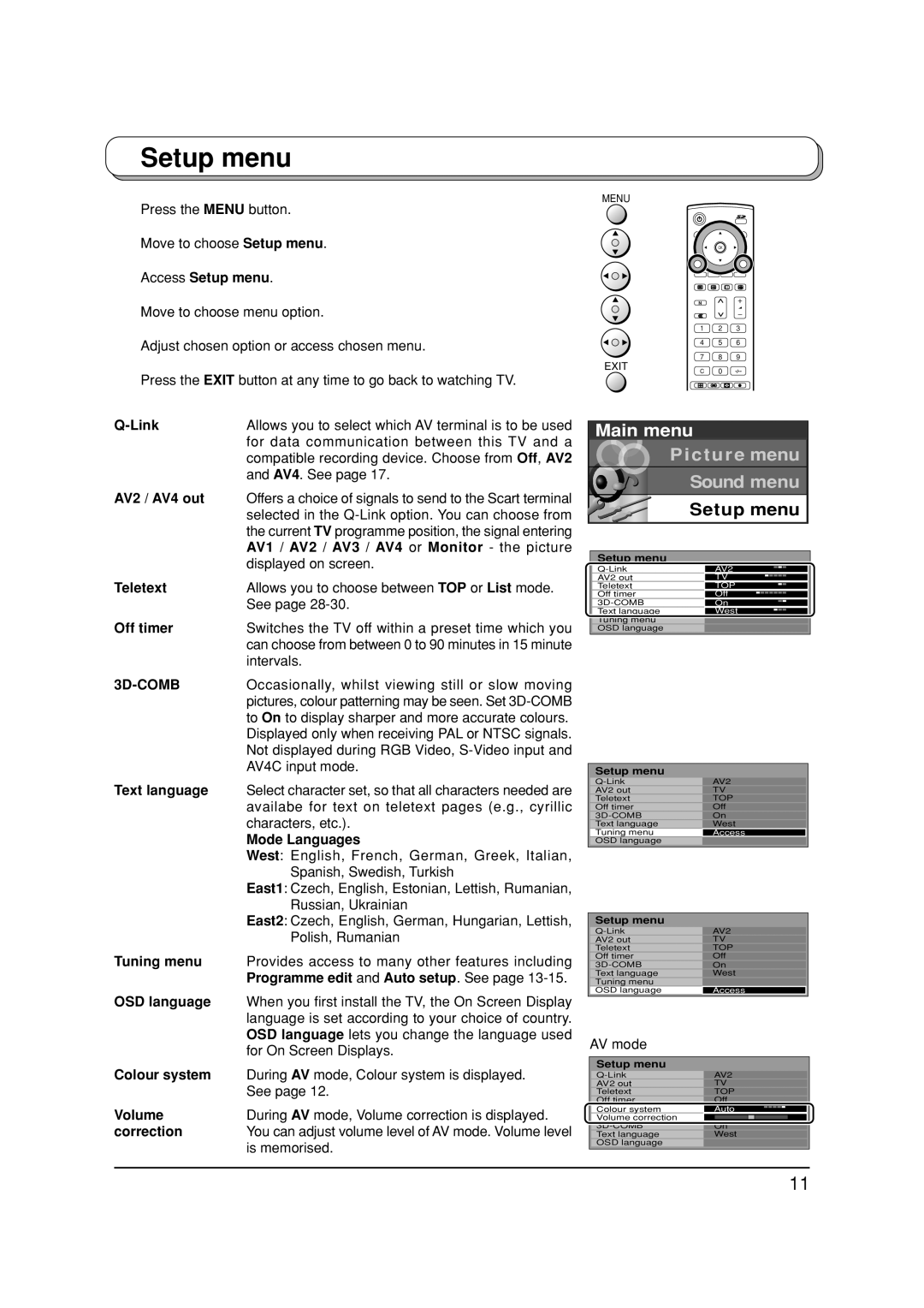 Panasonic TX-26LX1F, TX-32LX1P, TX-32LX1F, TX-26LX1P manual Setup menu, 3D-COMB 