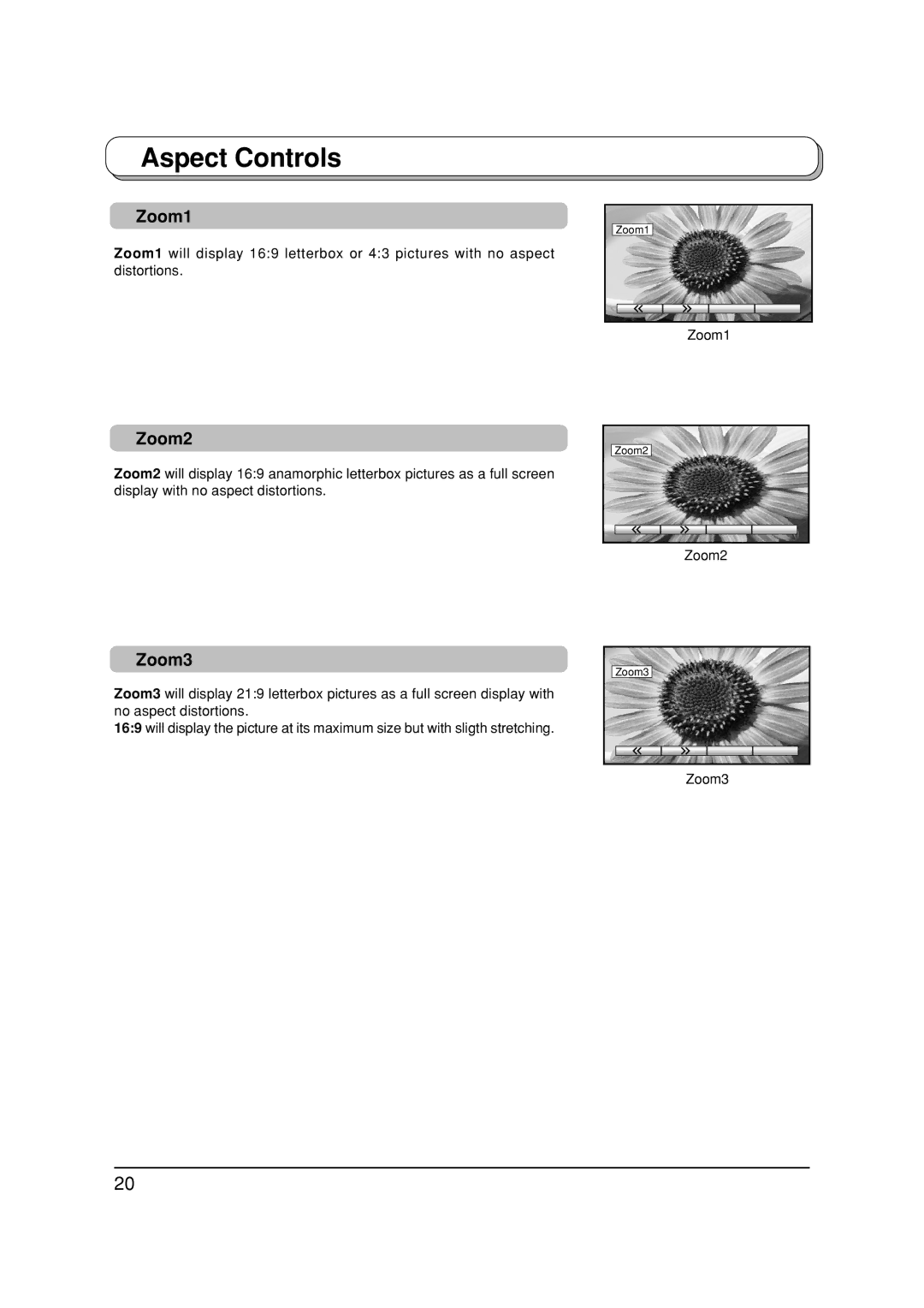 Panasonic TX-32LX1P, TX-32LX1F, TX-26LX1P, TX-26LX1F manual Zoom1, Zoom2, Zoom3 