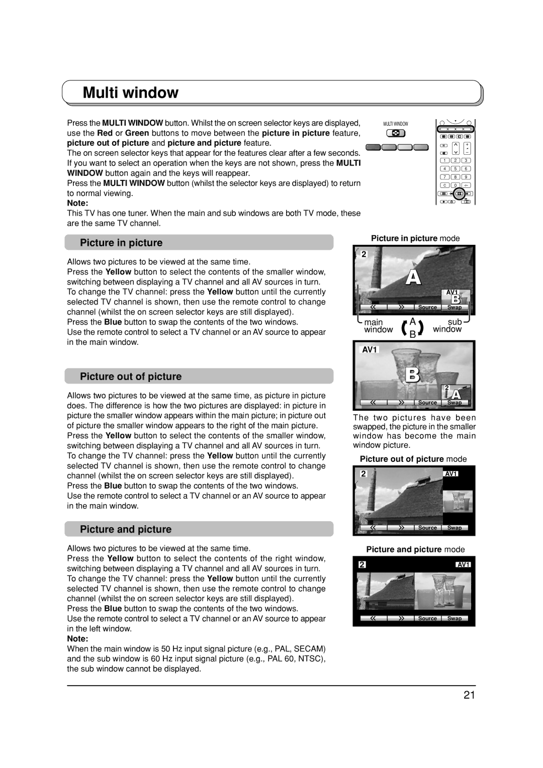 Panasonic TX-32LX1F, TX-32LX1P manual Multi window, Picture in picture, Picture out of picture, Picture and picture, AV1 