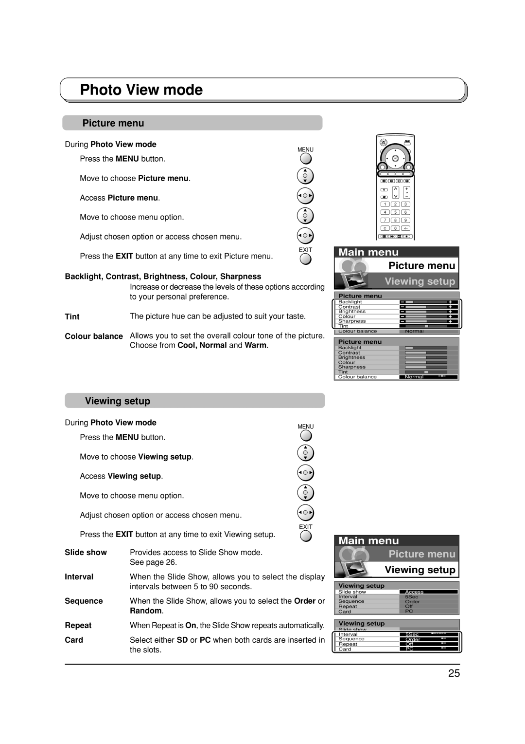 Panasonic TX-32LX1F, TX-32LX1P, TX-26LX1P, TX-26LX1F manual Picture menu, Viewing setup 