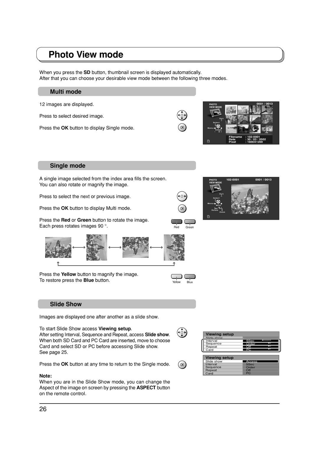 Panasonic TX-26LX1P, TX-32LX1P, TX-32LX1F, TX-26LX1F manual Multi mode, Single mode, Slide Show 