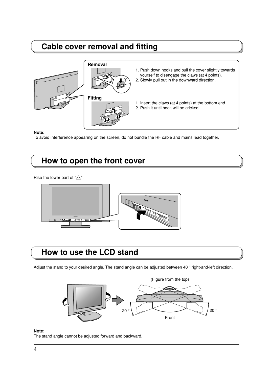 Panasonic TX-32LX1P, TX-32LX1F manual Cable cover removal and fitting, How to open the front cover, How to use the LCD stand 