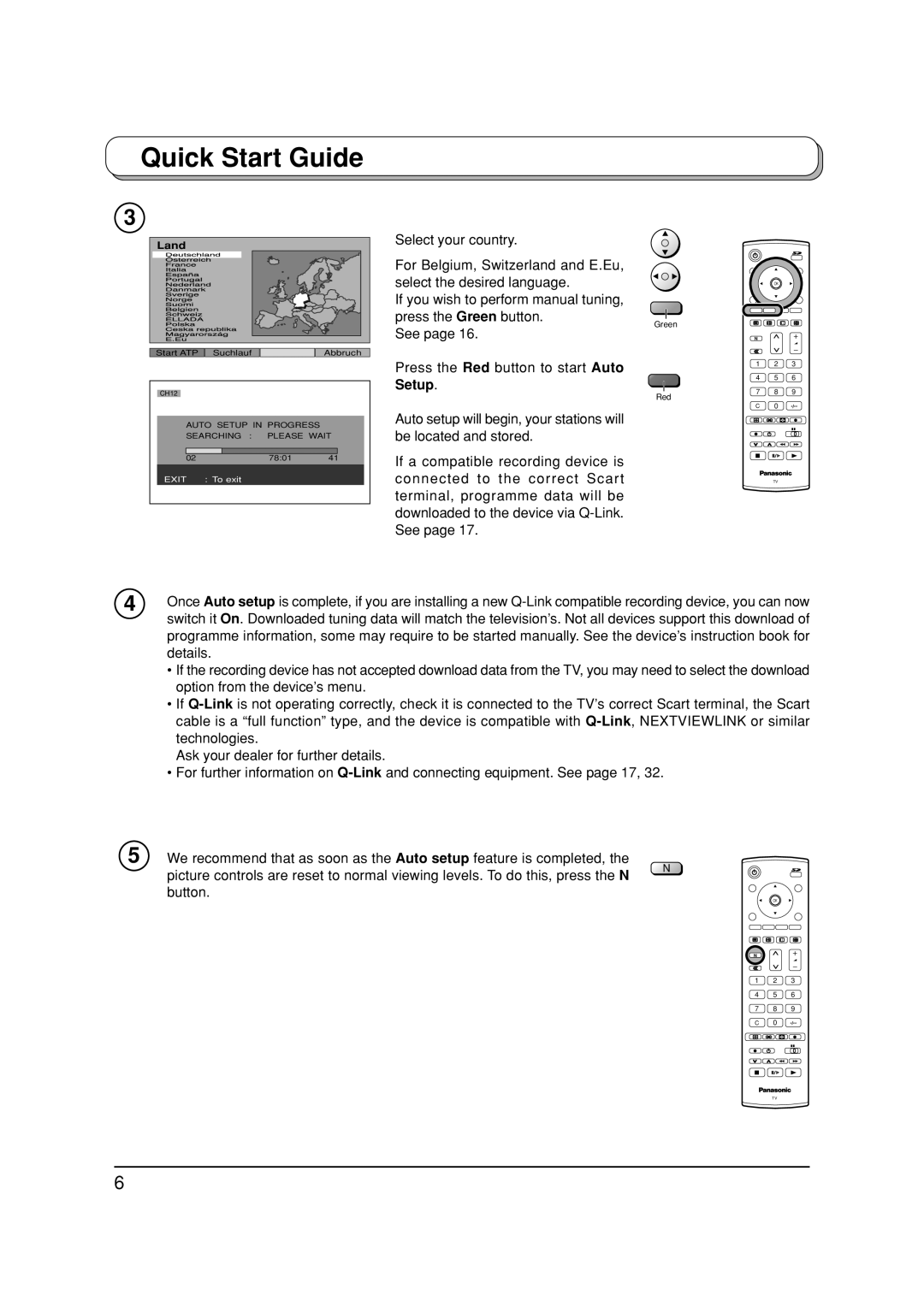 Panasonic TX-26LX1P, TX-32LX1P, TX-32LX1F, TX-26LX1F manual Press the Red button to start Auto Setup 