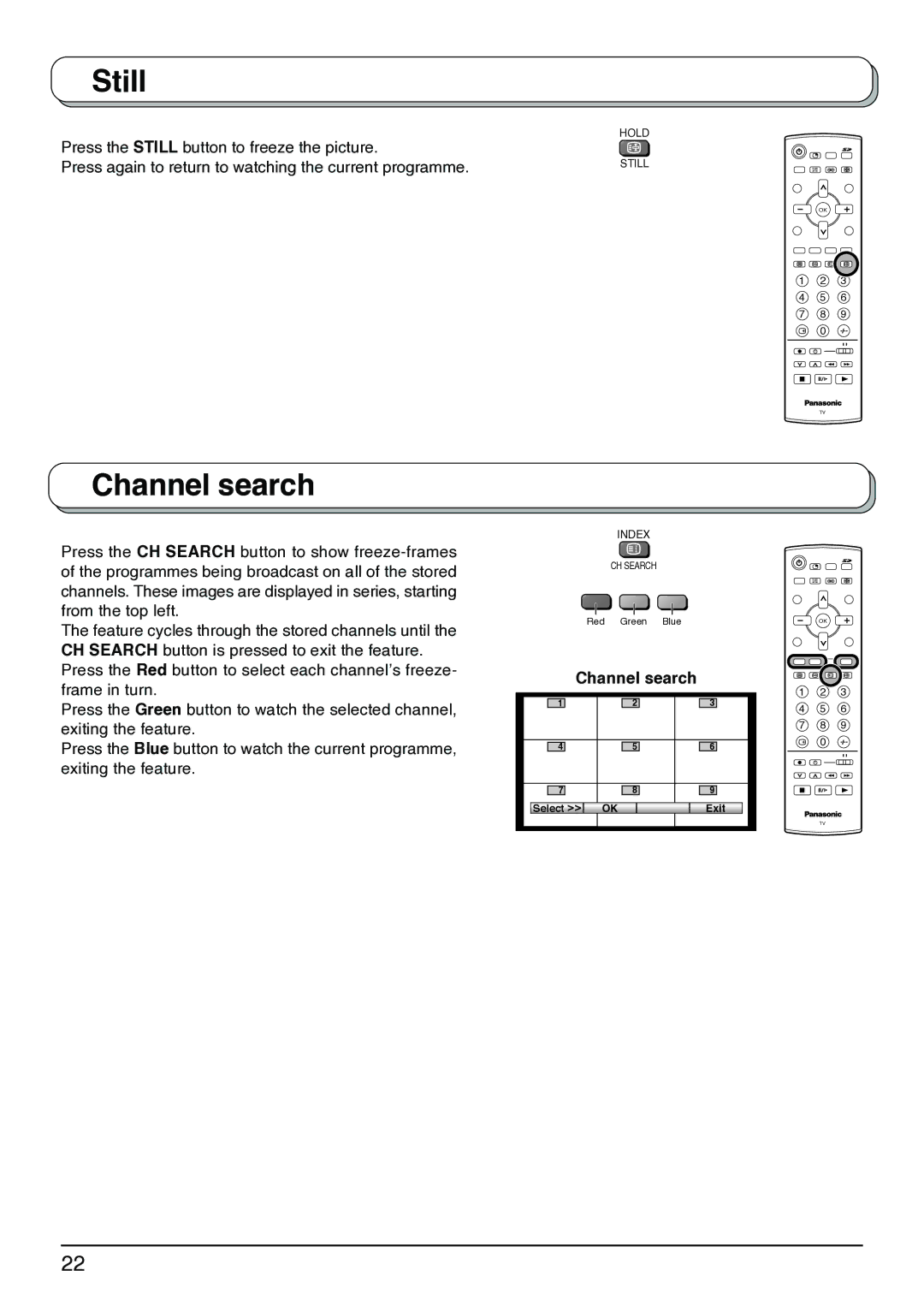 Panasonic TX-26LX1X, TX-32LX1X, TX-32LX1M, TX-26LX1M, TX-26LX1A operating instructions Still, Channel search 