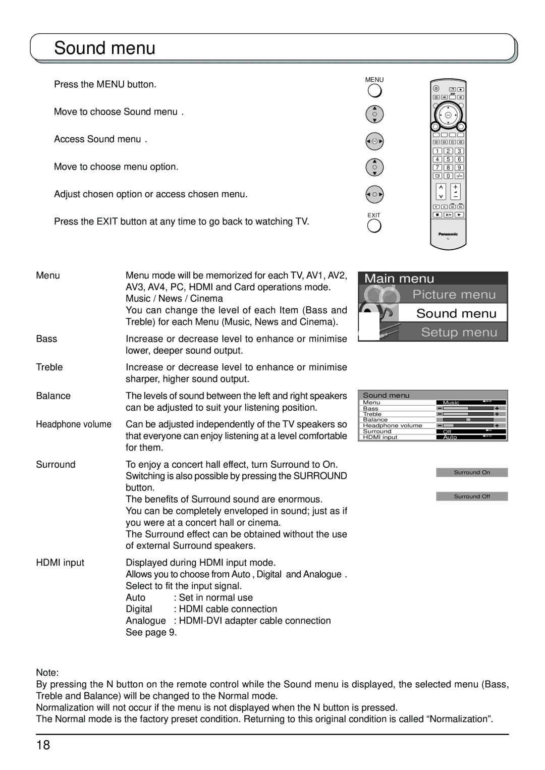 Panasonic TX-32LX500A, TX-26LX500A manual Sound menu 