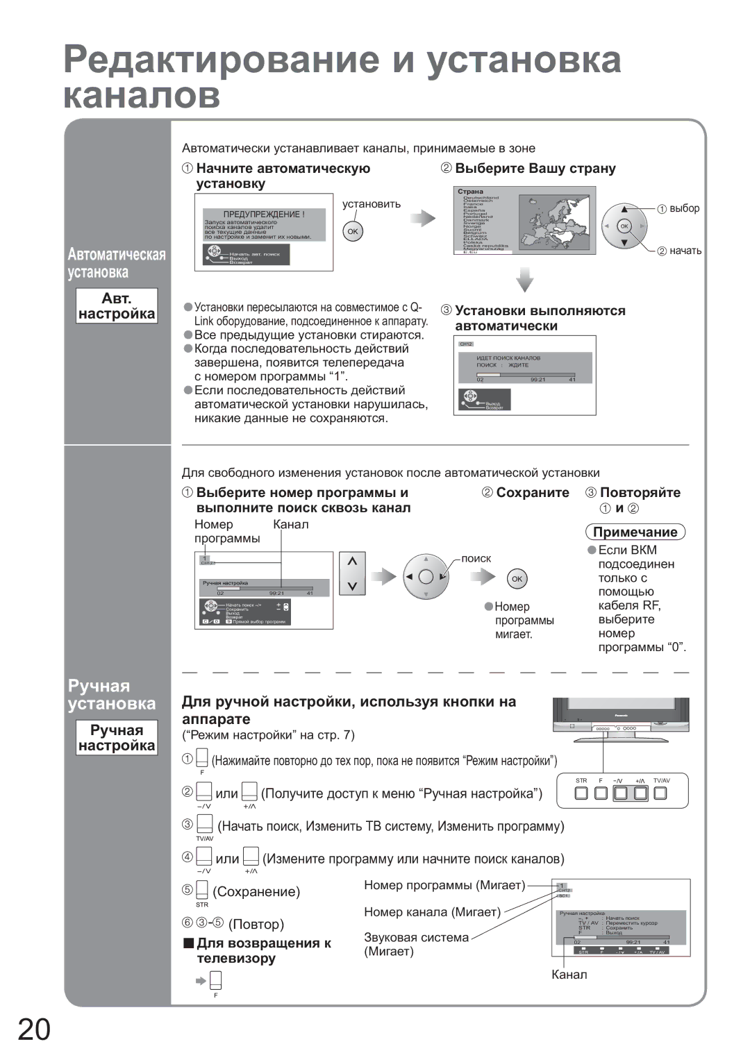 Panasonic TX-32LX600P, TX-26LX600P manual Ɋɭɱɧɚɹ ɭɫɬɚɧɨɜɤɚ, Ⱥɜɬ ɧɚɫɬɪɨɣɤɚ, Ɋɭɱɧɚɹ ɧɚɫɬɪɨɣɤɚ 