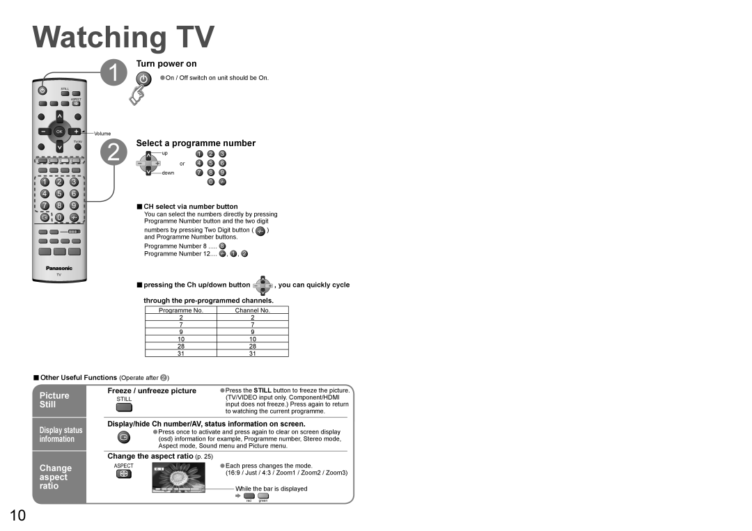 Panasonic TX-32LX60A, TX-26LX60A warranty Watching TV, Picture, Still, Change aspect ratio 