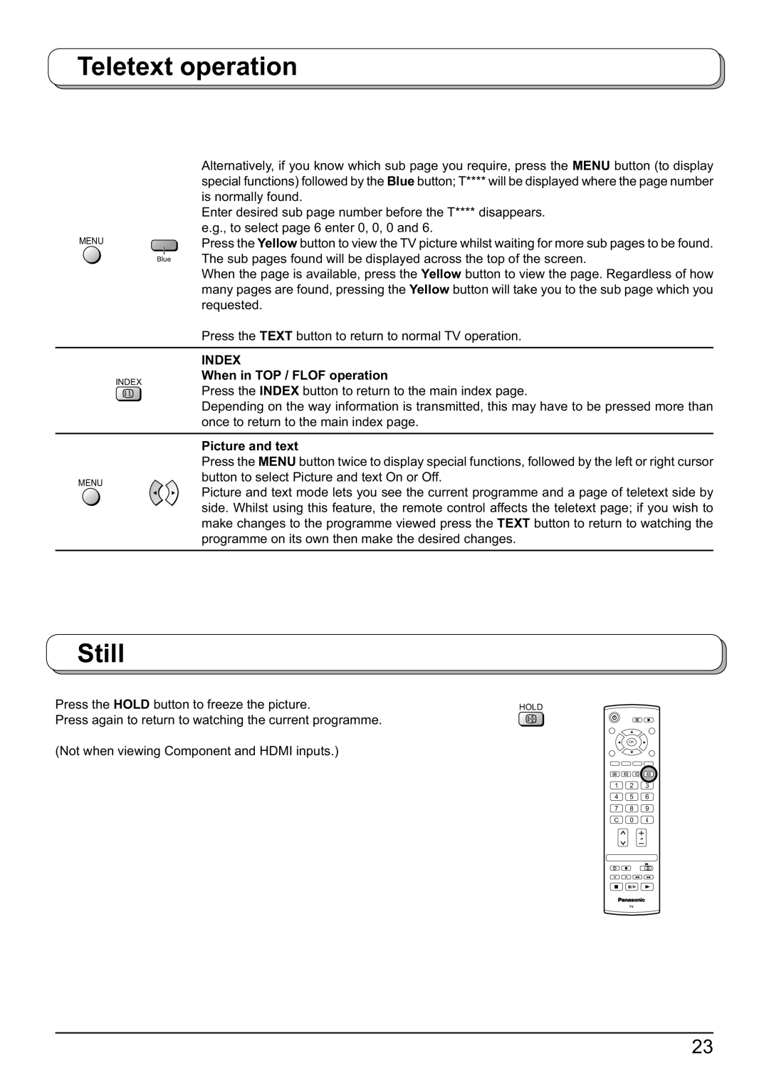 Panasonic TX-23LX60F, TX-32LX60F, TX-26LX60F operating instructions Still, When in TOP / Flof operation, Picture and text 