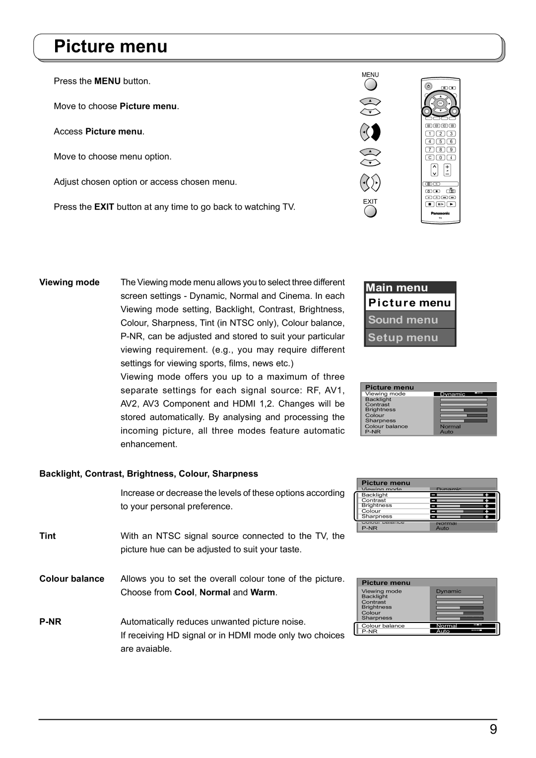 Panasonic TX-32LX60F, TX-26LX60F, TX-23LX60F operating instructions Picture menu 