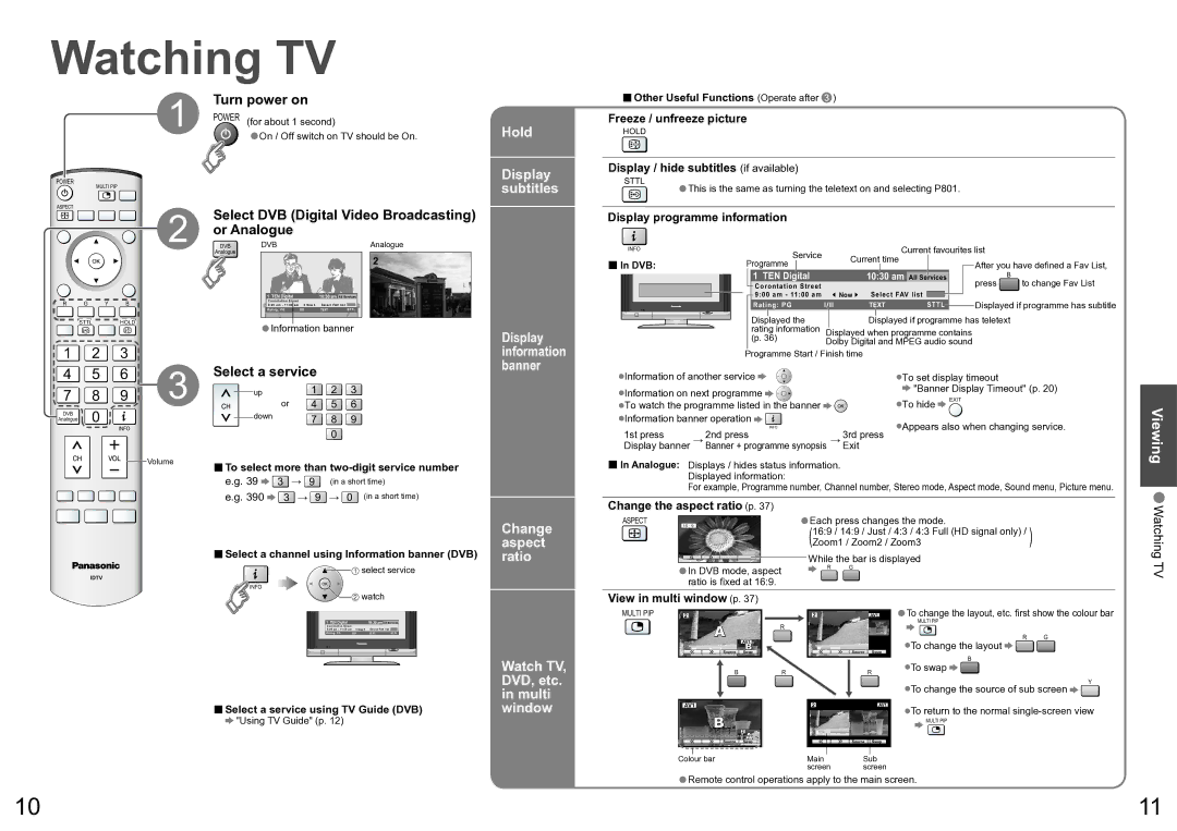 Panasonic TX-32LXD600A, TX-26LXD600A operating instructions Watching TV 