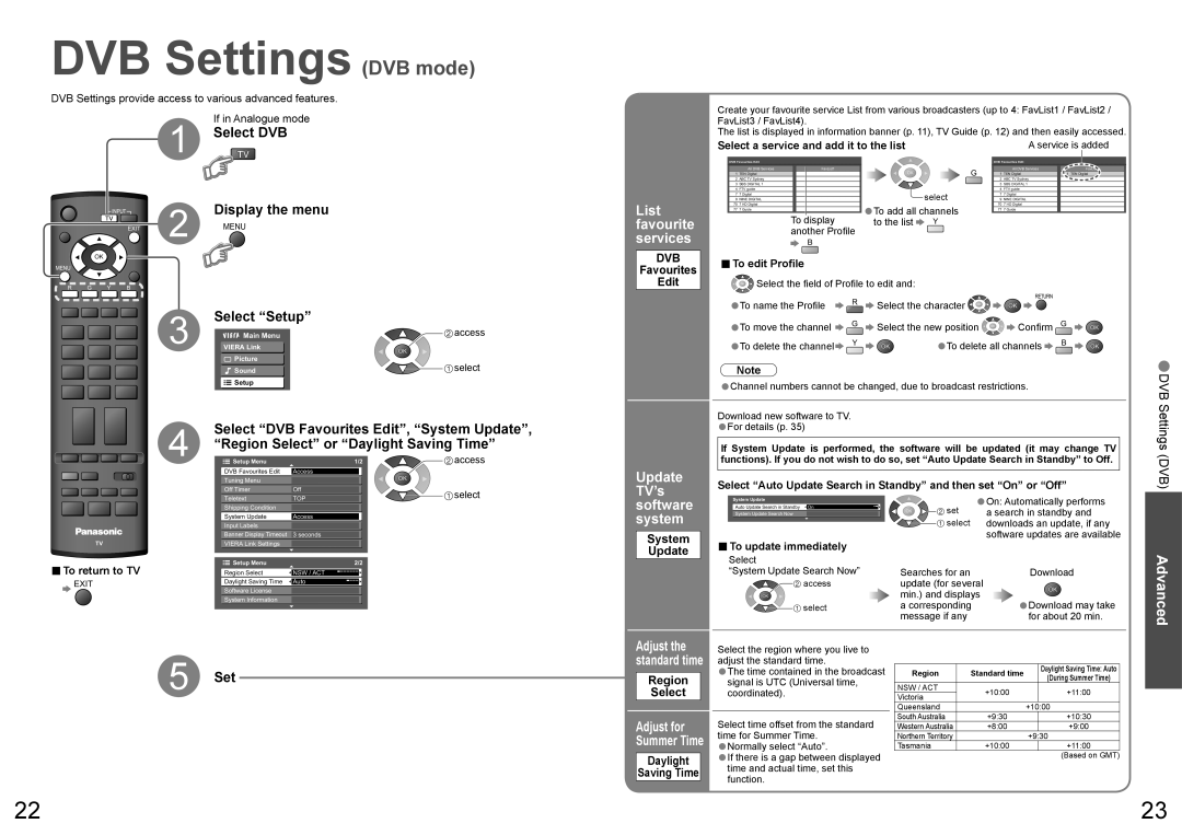 Panasonic TX-32LXD70A, TX-26LXD70A warranty DVB Settings DVB mode, Advanced 