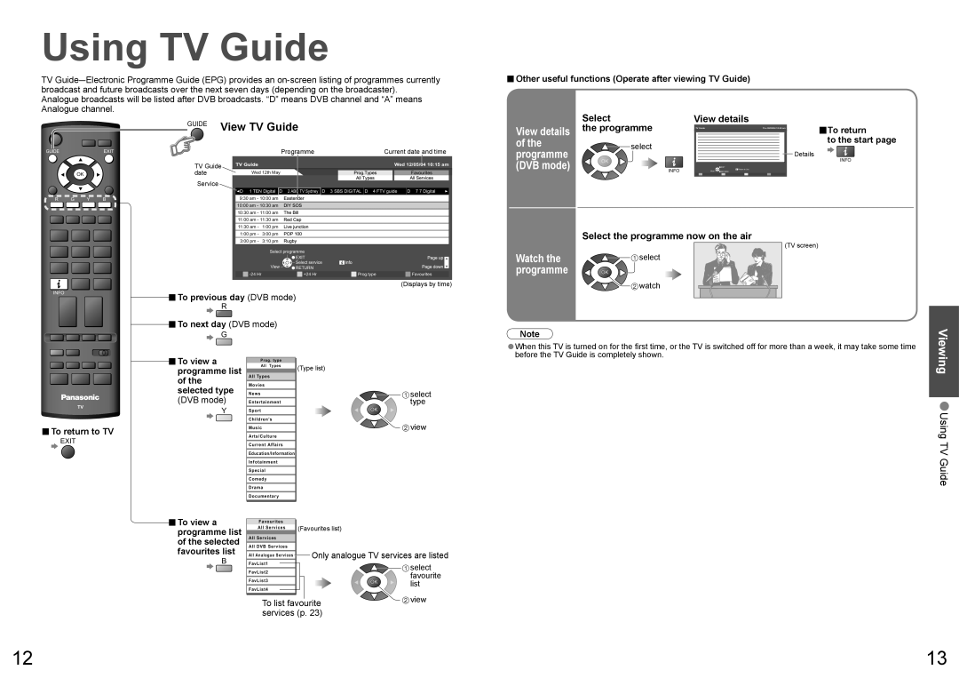 Panasonic TX-26LXD70A Using TV Guide, 1 2 4 5 7 8, Select, View details, the programme, of the, DVB mode, Watch the 