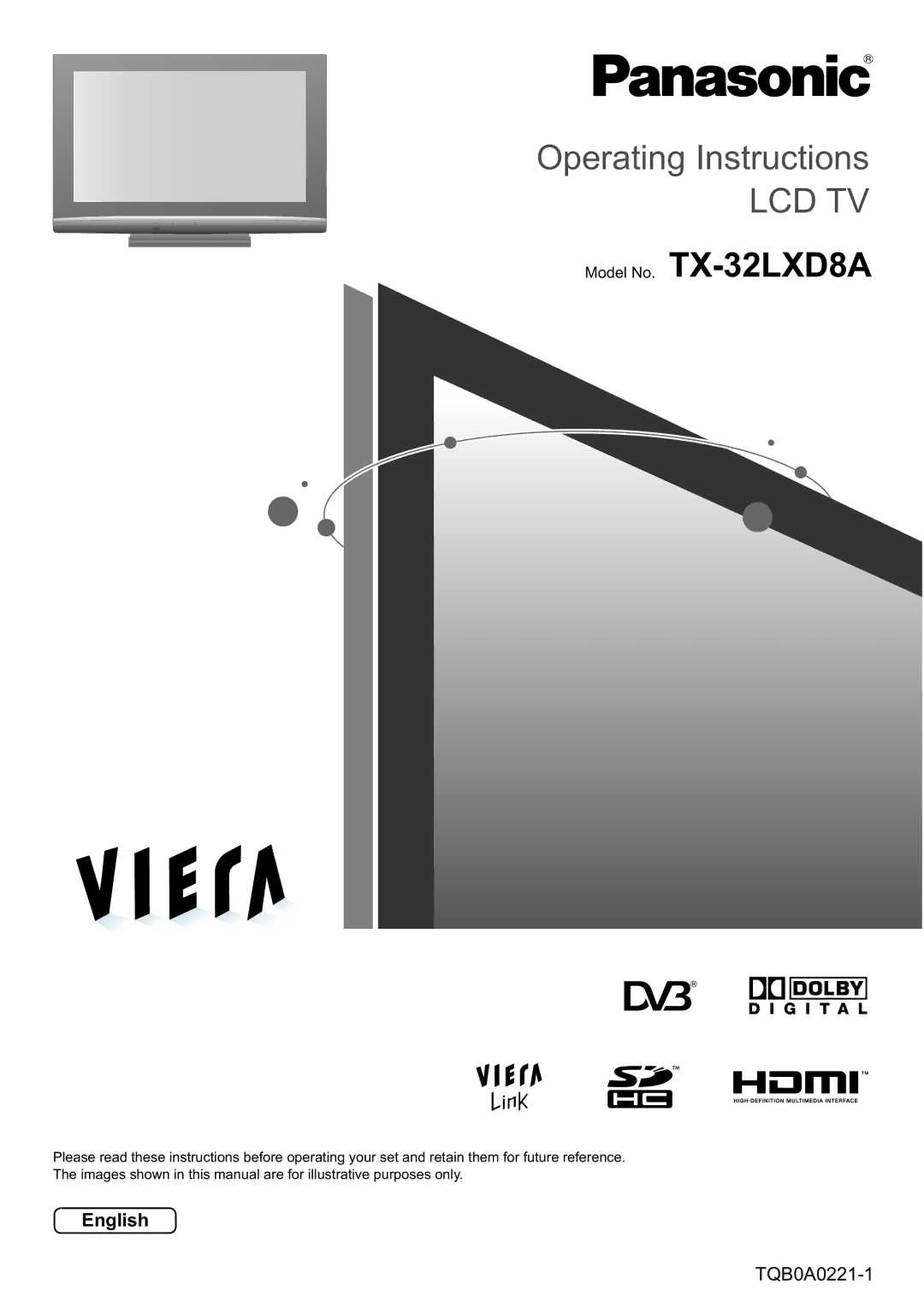 Panasonic manual English, Model No. TX-32LXD8A 