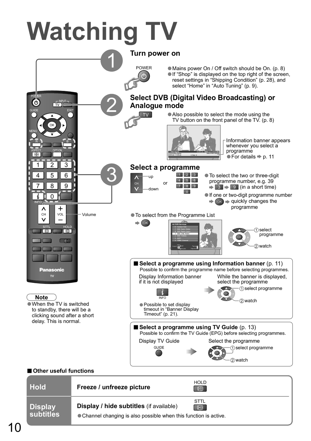 Panasonic TX-32LXD8A manual Watching TV, Hold, Display Subtitles 