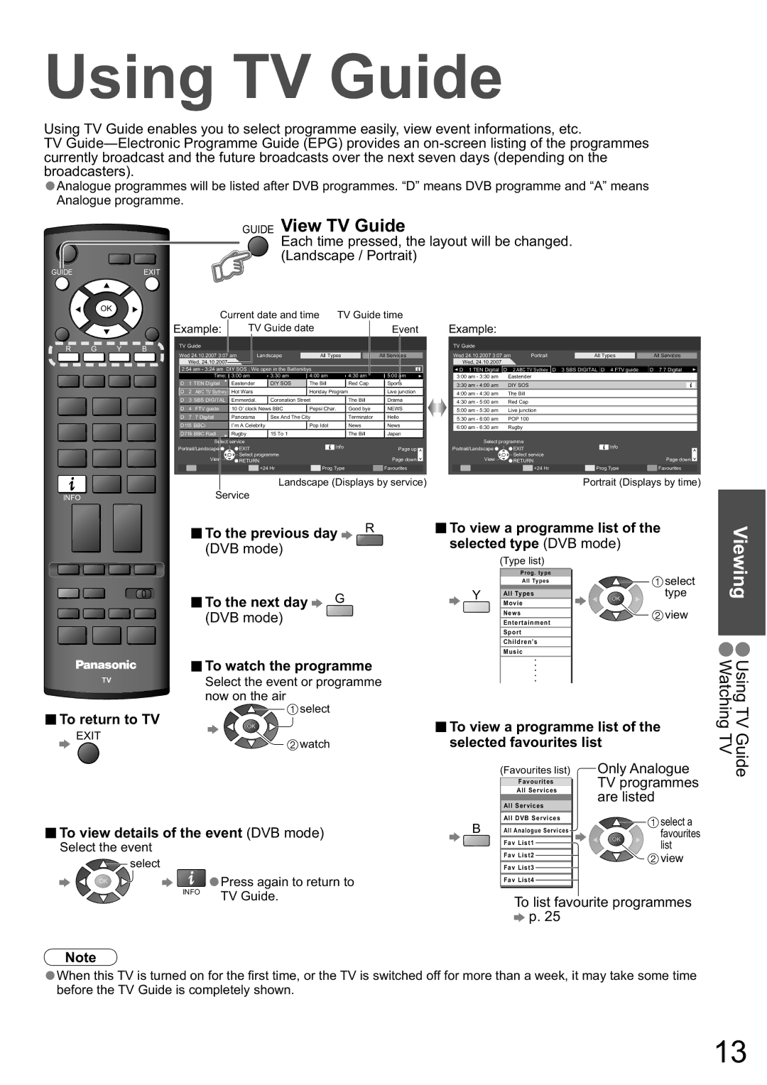 Panasonic TX-32LXD8A manual Using TV Guide, Guide View TV Guide 