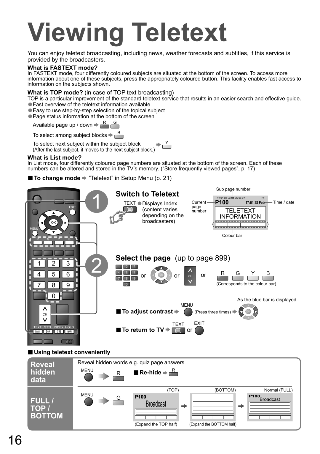 Panasonic TX-32LXD8A manual Viewing Teletext, Switch to Teletext, Select the page up to, Data 