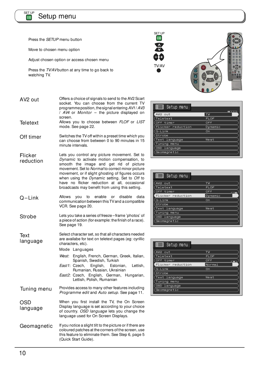 Panasonic TX-32PB50F, TX-28PB50F operating instructions SET UP Setup menu, Mode Languages 