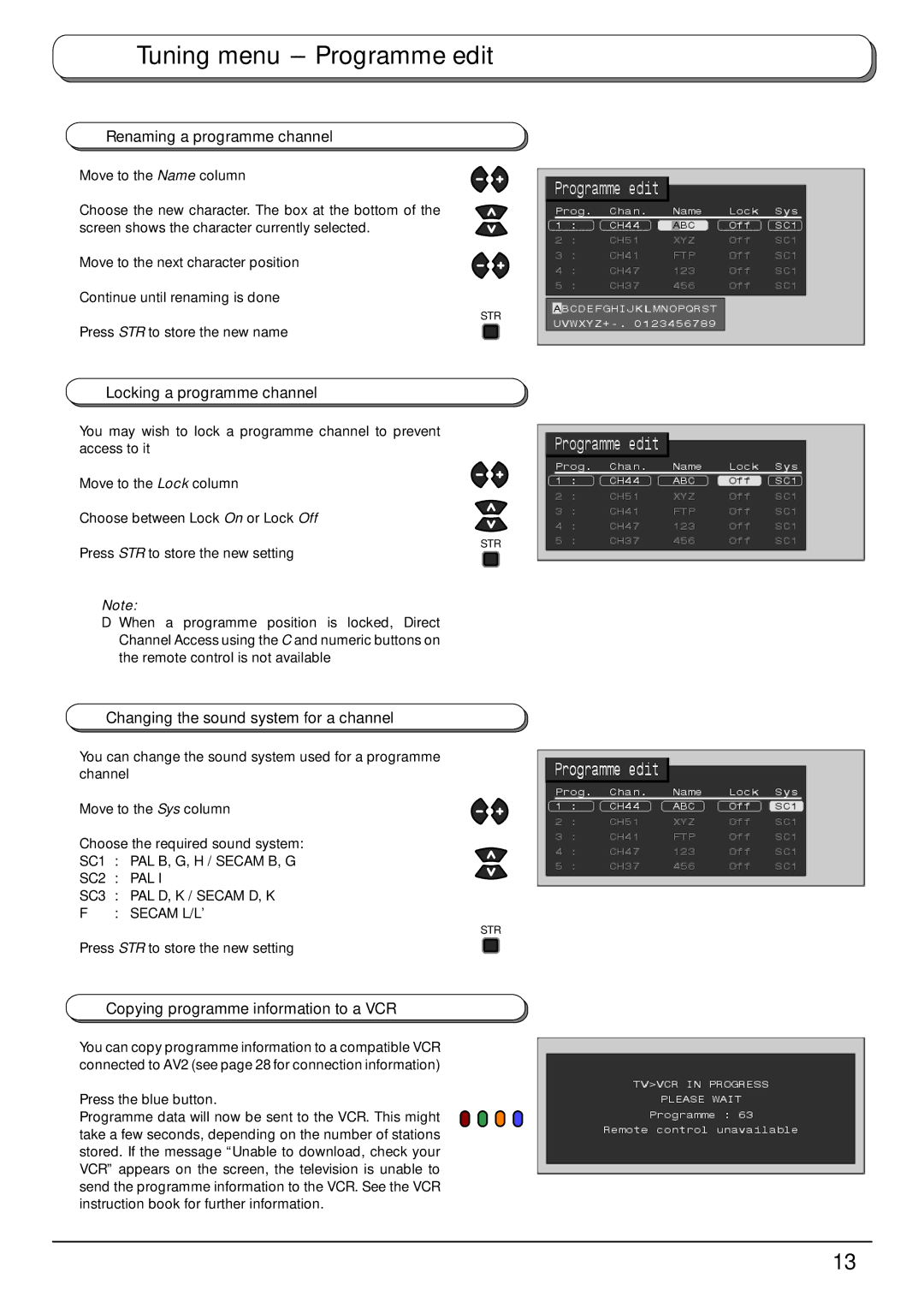 Panasonic TX-32PB50F, TX-28PB50F operating instructions Renaming a programme channel, Locking a programme channel 