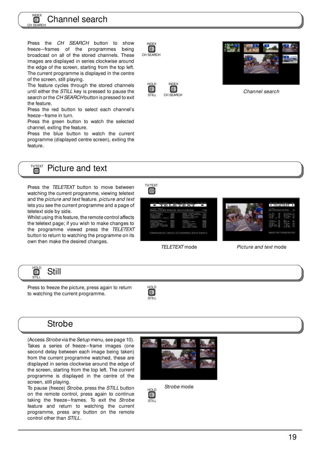 Panasonic TX-32PB50F, TX-28PB50F operating instructions Index Channel search, TV/TEXT Picture and text, Strobe 