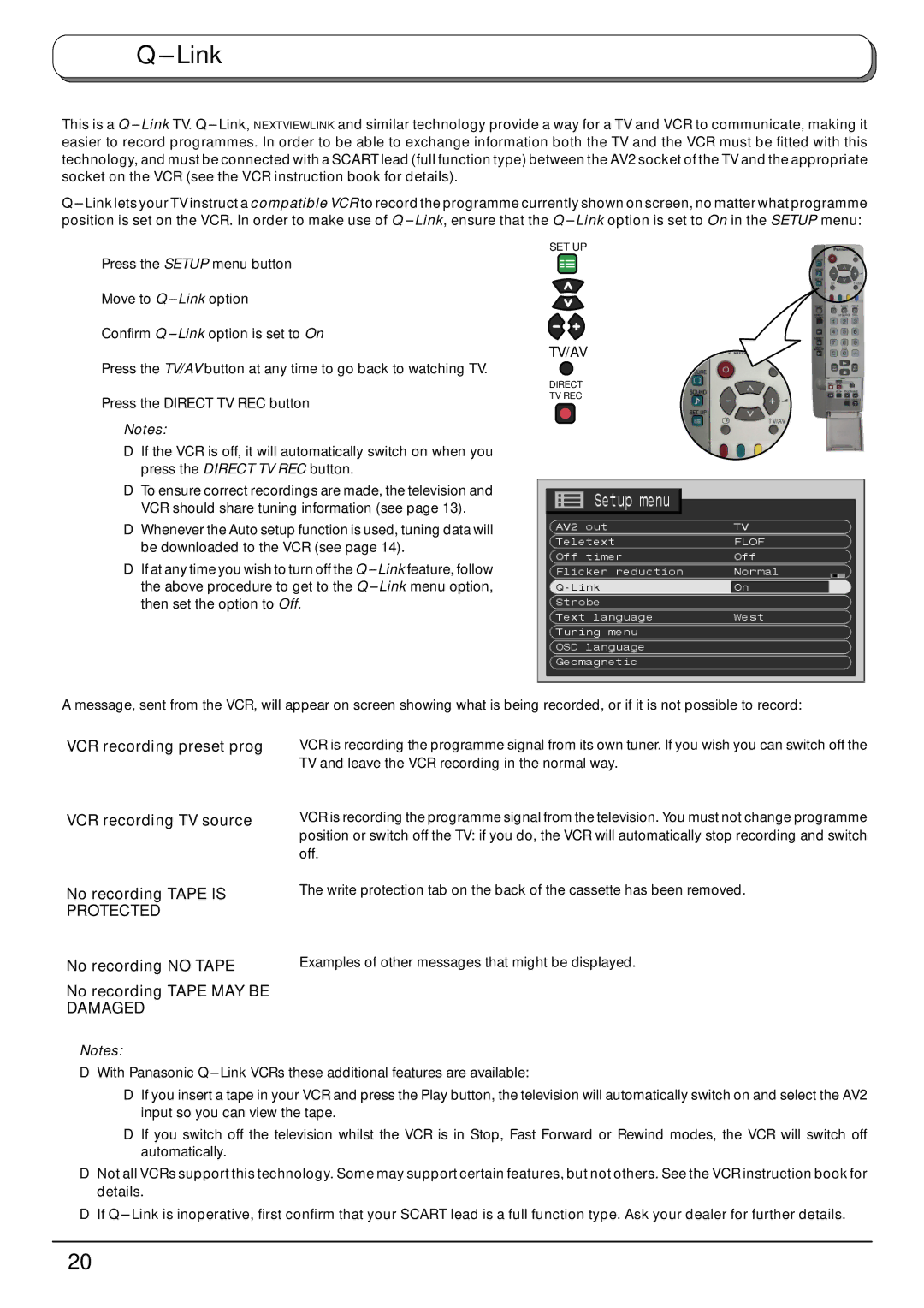 Panasonic TX-32PB50F, TX-28PB50F operating instructions Link, VCR recording preset prog VCR recording TV source 