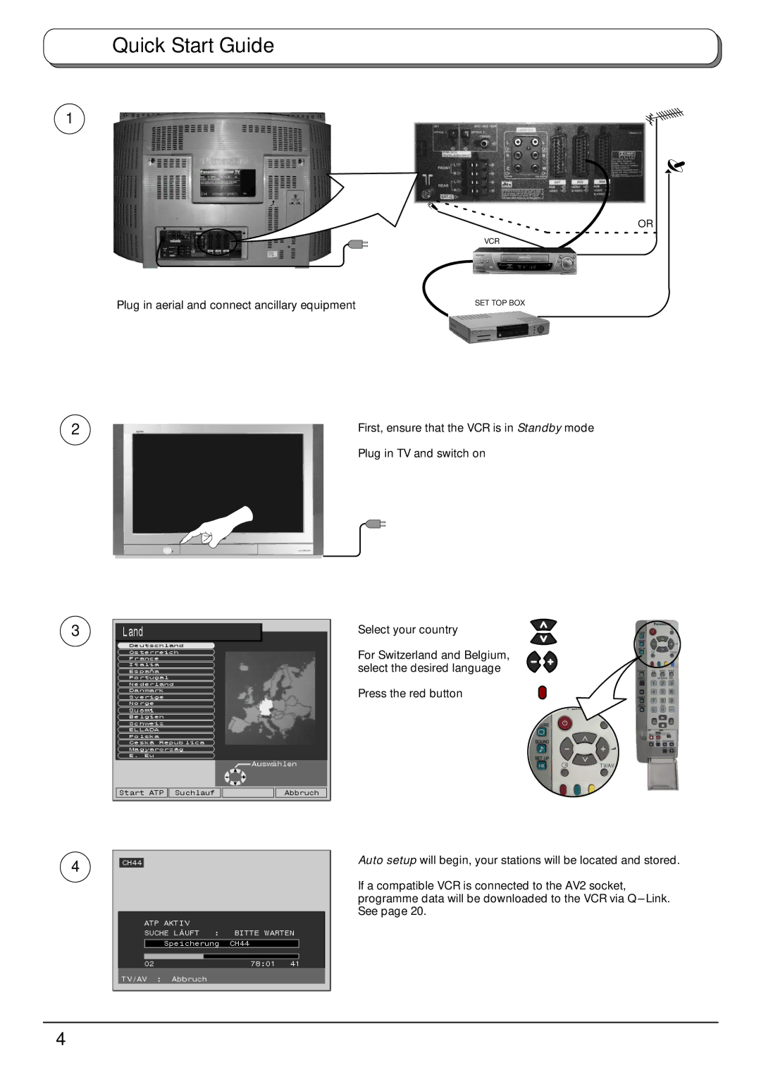 Panasonic TX-32PB50F, TX-28PB50F operating instructions Quick Start Guide, Plug in aerial and connect ancillary equipment 